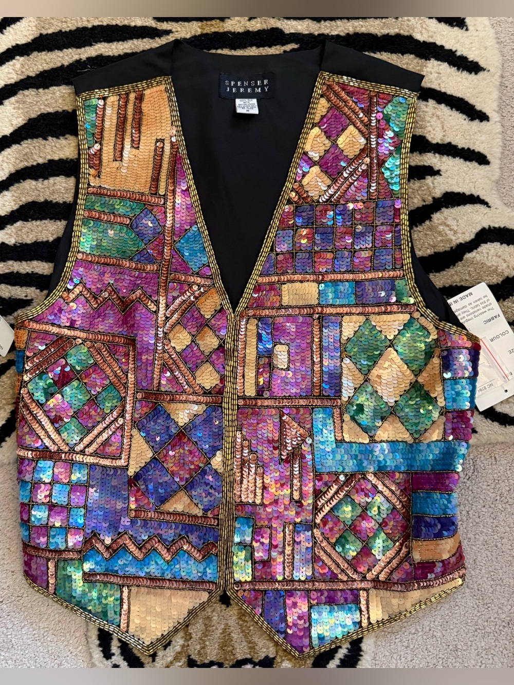 Spenser Jeremy Gold, Purple, Teal Sequin Patchwork Vest